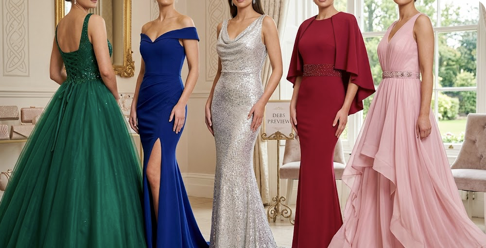Floor-length designer debs dress in jewel-tone satin - debs dress rental Ireland 2026